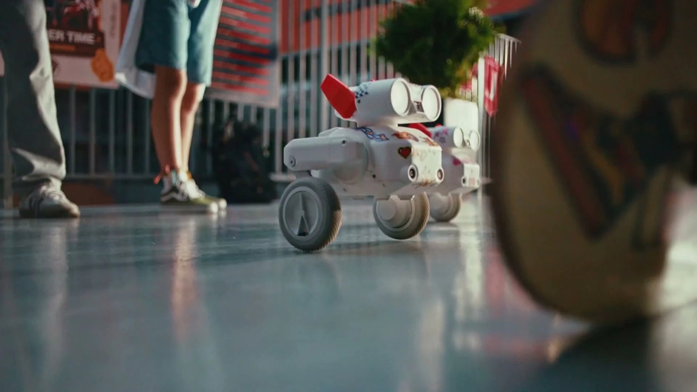 The small wheeled Beni camera robot filming at ground level