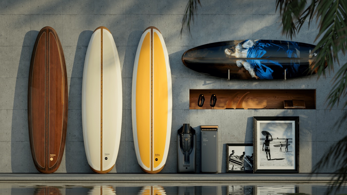 LIND Canvas surfboards displayed with the modular battery and jet