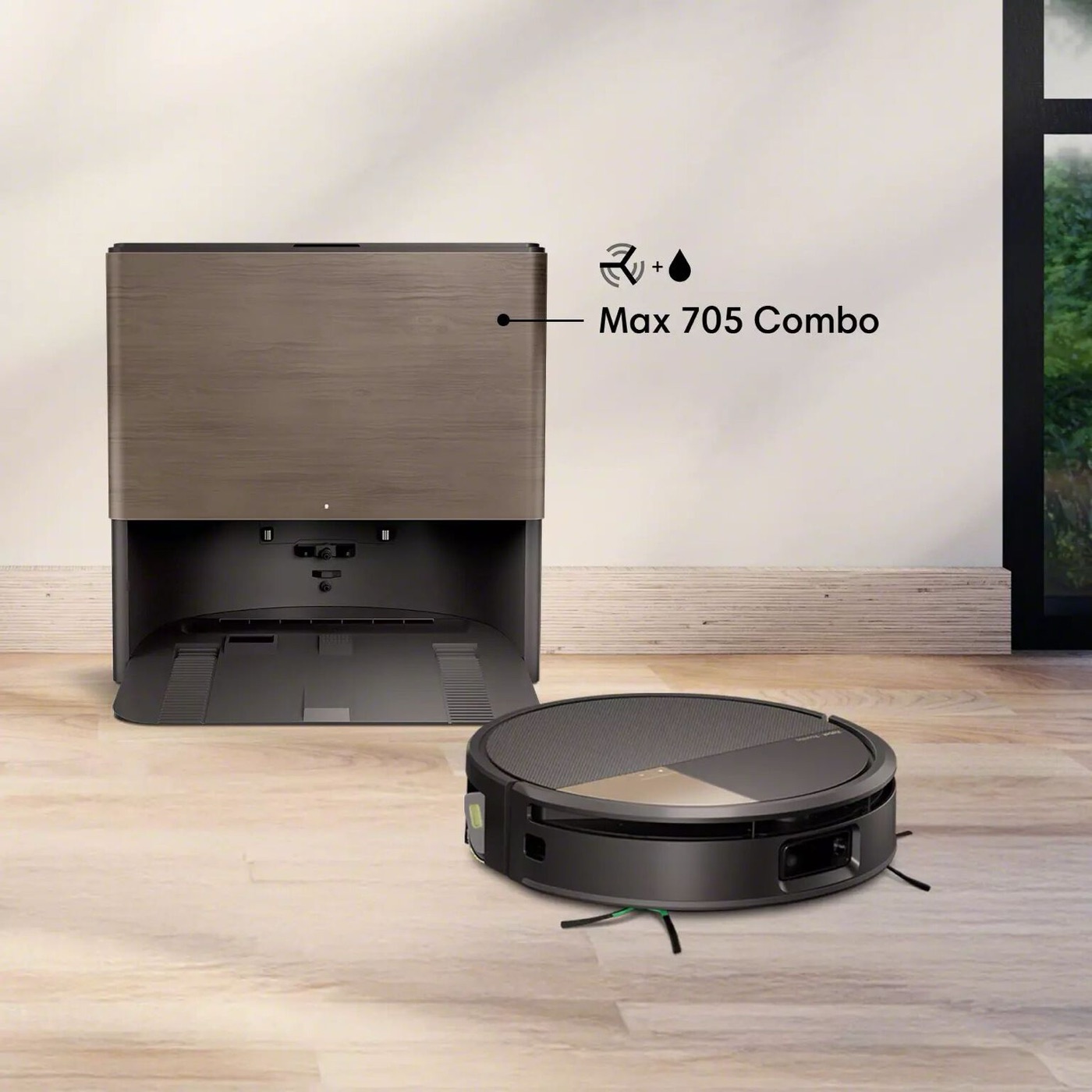 An iRobot Roomba robot vacuum in front of its dock